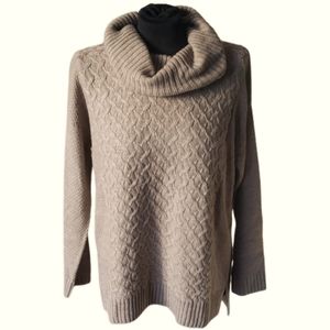 Verve Knit Tan Sweater Brown Crochet NWT Tan Cowl Turtleneck Large